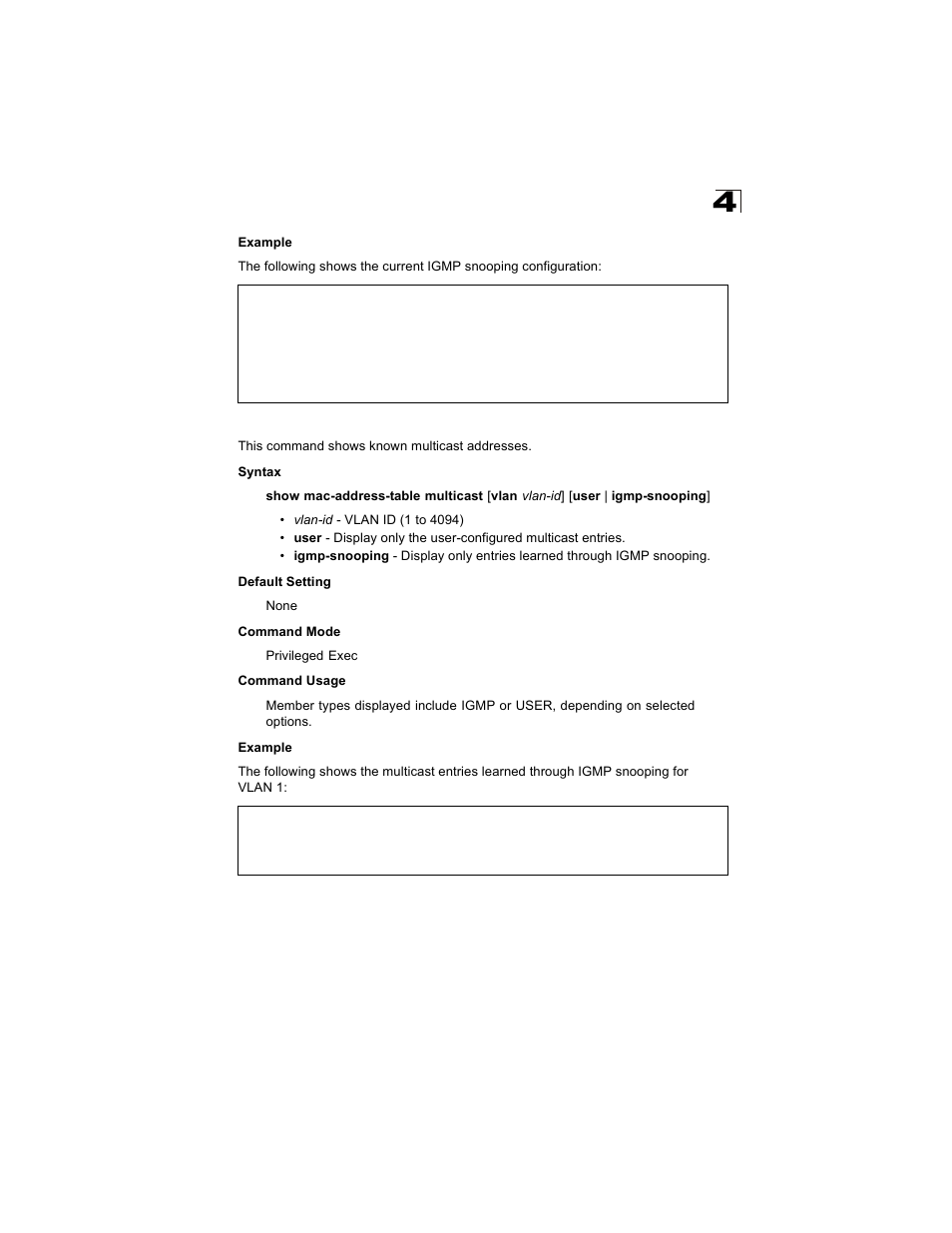 Show mac-address-table multicast | Alcatel Carrier Internetworking Solutions OmniStack 6300-24 User Manual | Page 433 / 462