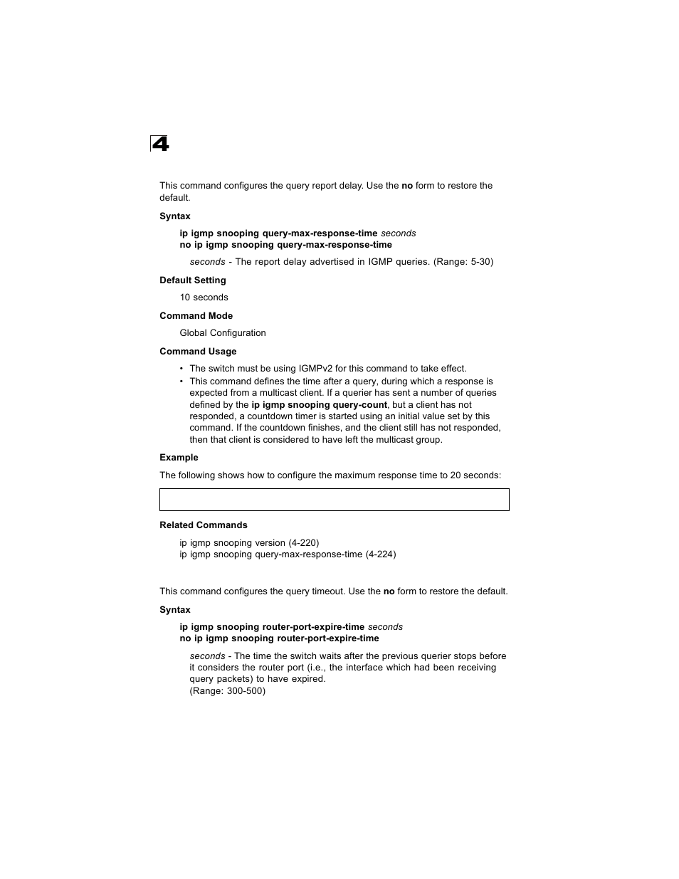 Ip igmp snooping query-max-response-time, Ip igmp snooping router-port-expire-time | Alcatel Carrier Internetworking Solutions OmniStack 6300-24 User Manual | Page 436 / 462