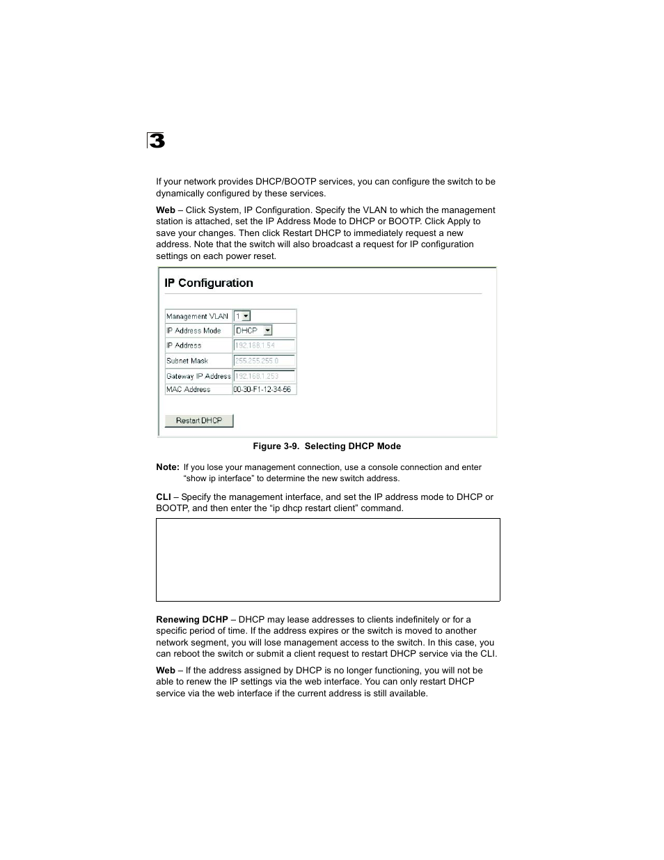 Using dhcp/bootp, Figure 3-9, Selecting dhcp mode | Alcatel Carrier Internetworking Solutions OmniStack 6300-24 User Manual | Page 54 / 462