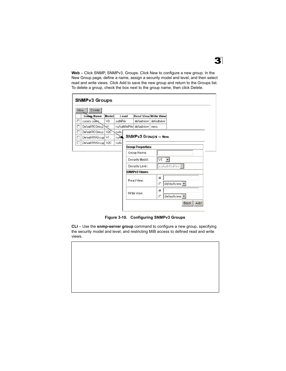 Figure 3-10. configuring snmpv3 groups | Alcatel Carrier Internetworking Solutions OmniStack 6300-24 User Manual | Page 79 / 462