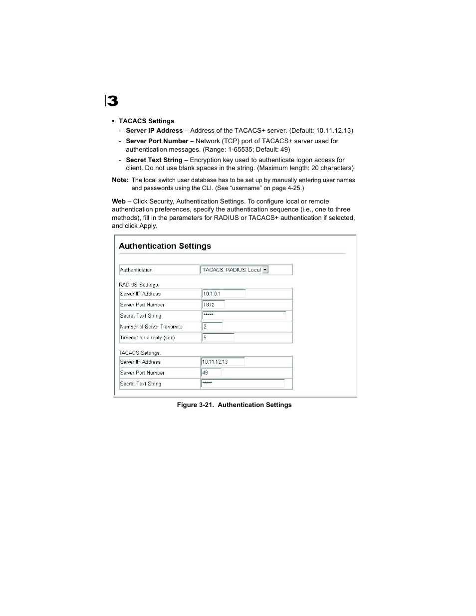 Figure 3-21. authentication settings | Alcatel Carrier Internetworking Solutions OmniStack 6300-24 User Manual | Page 84 / 462