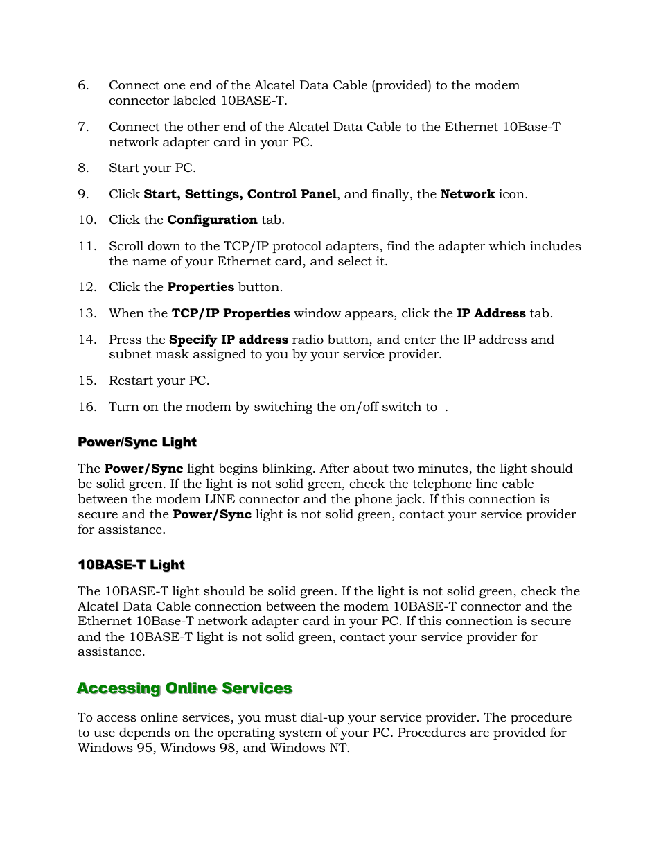 Accessing online services | Alcatel Carrier Internetworking Solutions 1000 ADSL User Manual | Page 14 / 78