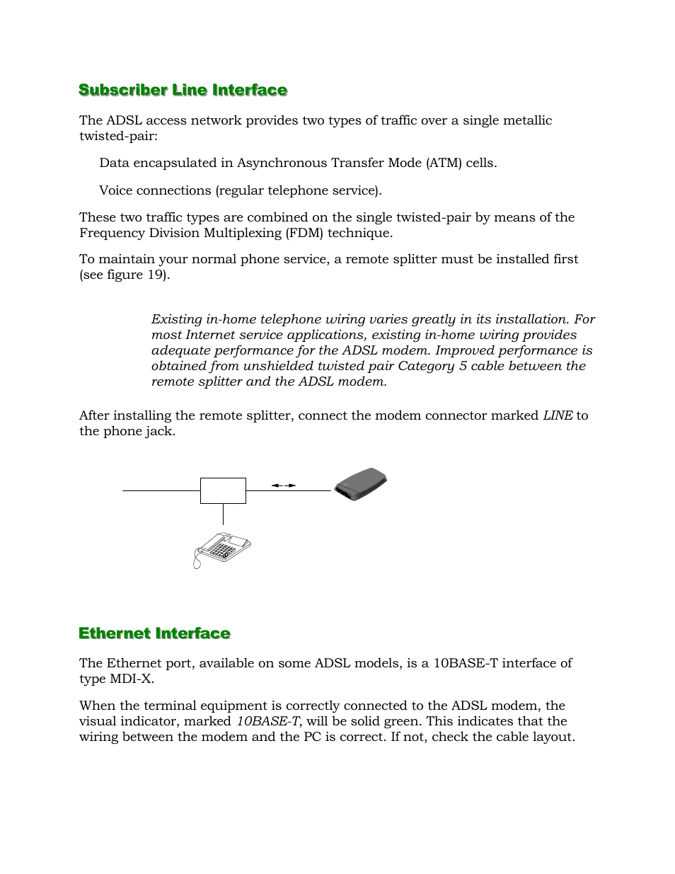 Subscriber line interface, Ethernet interface | Alcatel Carrier Internetworking Solutions 1000 ADSL User Manual | Page 37 / 78