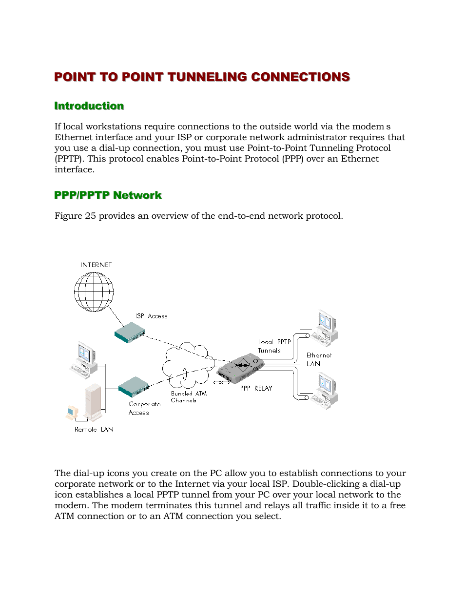 Point to point tunneling connections, Introduction, Ppp/pptp network | Alcatel Carrier Internetworking Solutions 1000 ADSL User Manual | Page 48 / 78