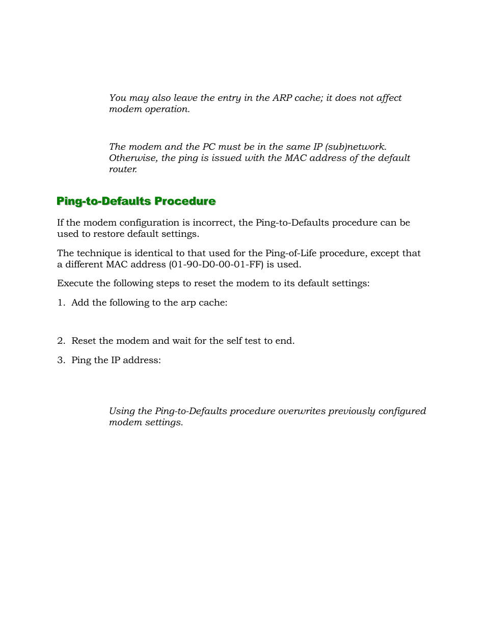 Ping-to-defaults procedure | Alcatel Carrier Internetworking Solutions 1000 ADSL User Manual | Page 60 / 78