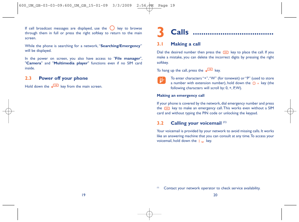 Calls | Alcatel Carrier Internetworking Solutions OT-600 User Manual | Page 11 / 42