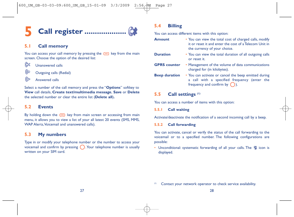 Call register | Alcatel Carrier Internetworking Solutions OT-600 User Manual | Page 15 / 42