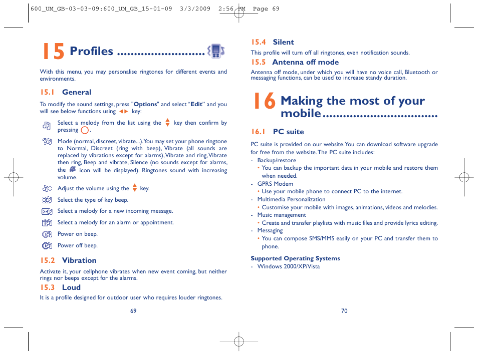 Making the most of your mobile, Profiles | Alcatel Carrier Internetworking Solutions OT-600 User Manual | Page 36 / 42