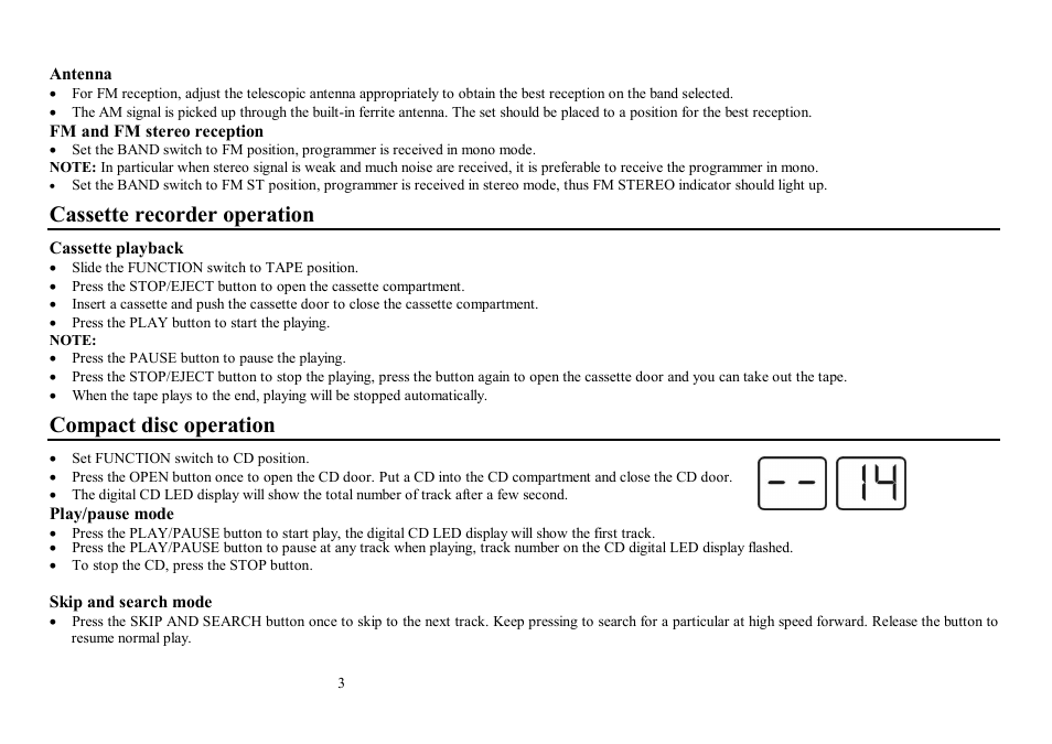 Cassette recorder operation, Compact disc operation | Hyundai H-1401 User Manual | Page 4 / 13