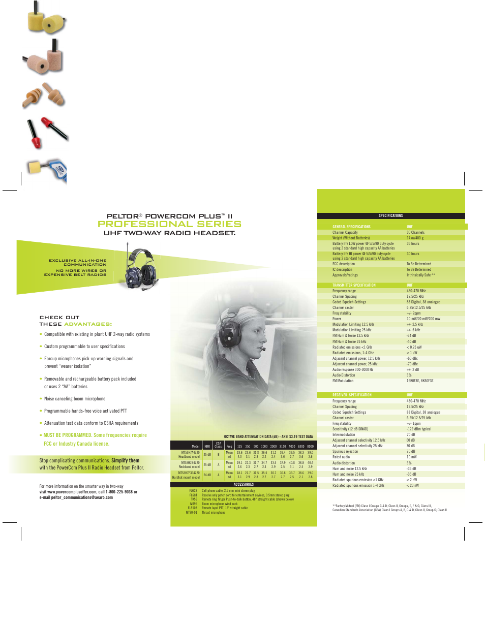 Professional series, Peltor, Powercom plus | Uhf two-way radio headset, Check out these advantages: advantages | Peltor Powercom Plus II User Manual | Page 2 / 2