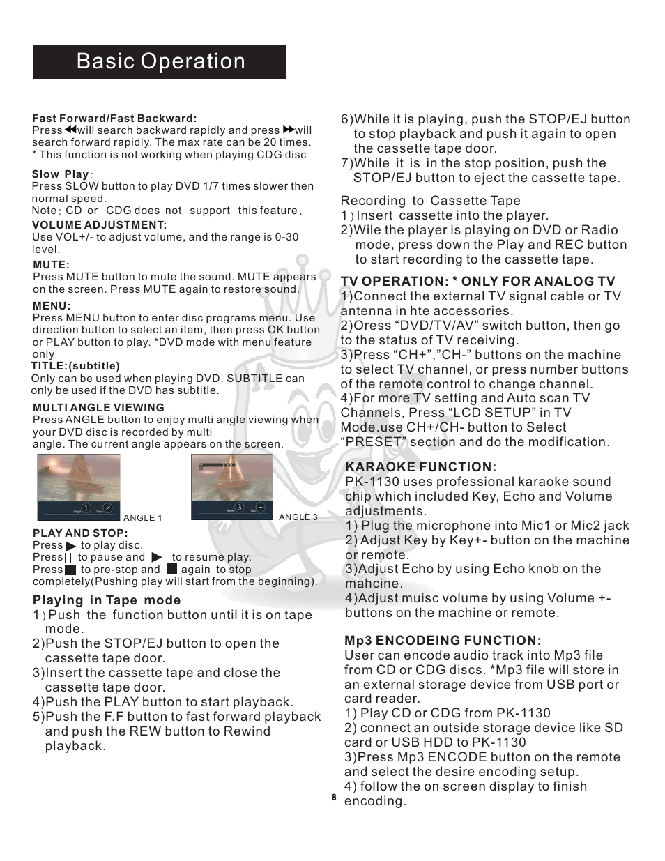 Basic operation | Acesonic WILDCAT PK 1130 User Manual | Page 11 / 21