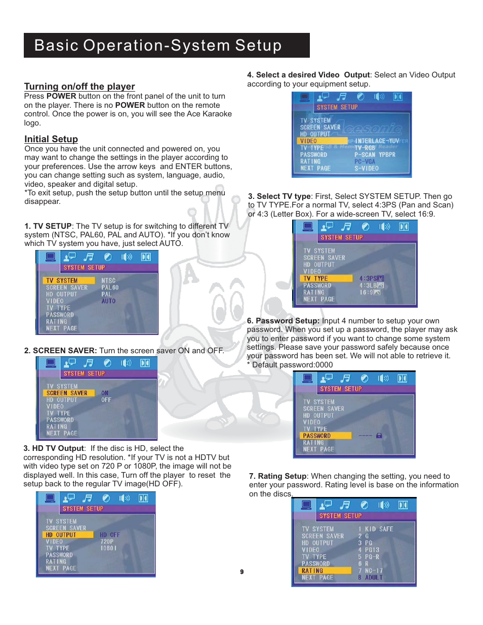 Basic operation-system setup | Acesonic WILDCAT PK 1130 User Manual | Page 12 / 21