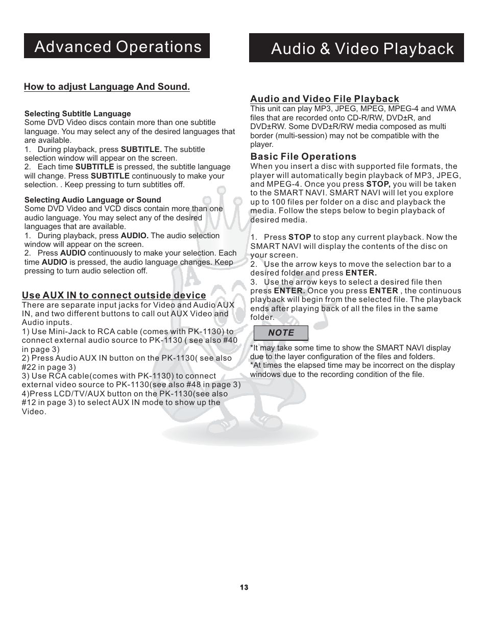 Advanced operations, Audio & video playback | Acesonic WILDCAT PK 1130 User Manual | Page 16 / 21