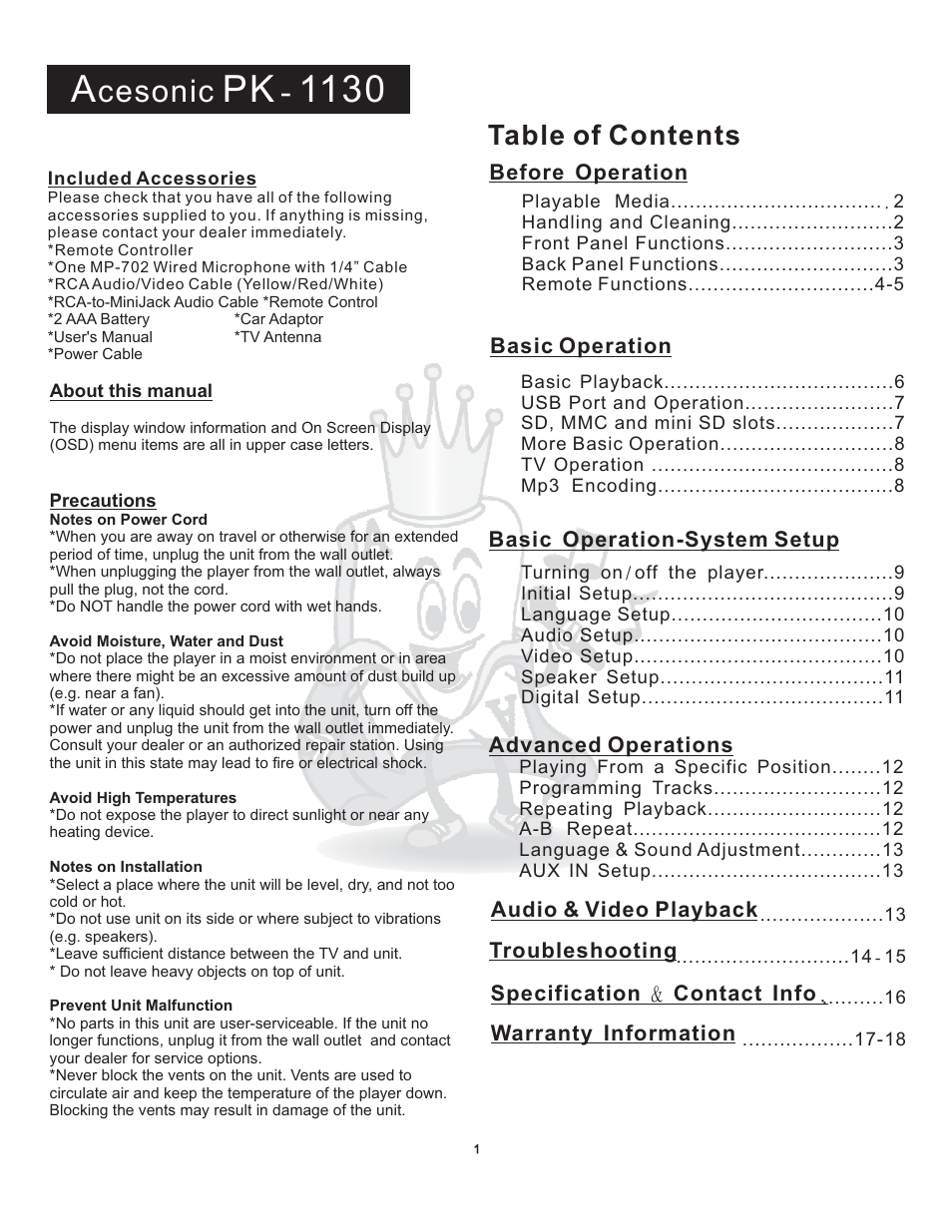 Acesonic WILDCAT PK 1130 User Manual | Page 4 / 21
