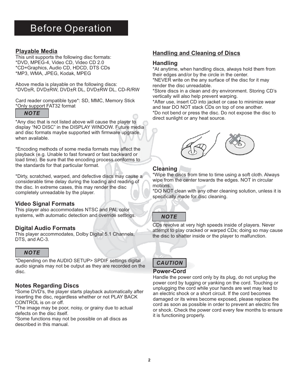 Before operation | Acesonic WILDCAT PK 1130 User Manual | Page 5 / 21