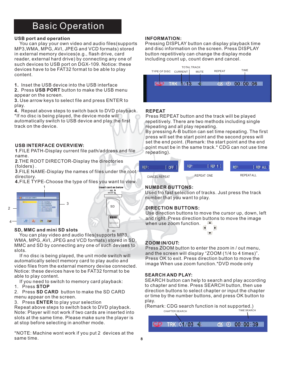 Basic operation | Acesonic DGX-109 User Manual | Page 11 / 26