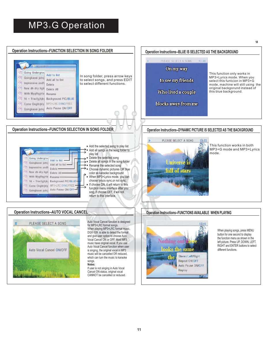 Mp3 g operation | Acesonic DGX-109 User Manual | Page 14 / 26