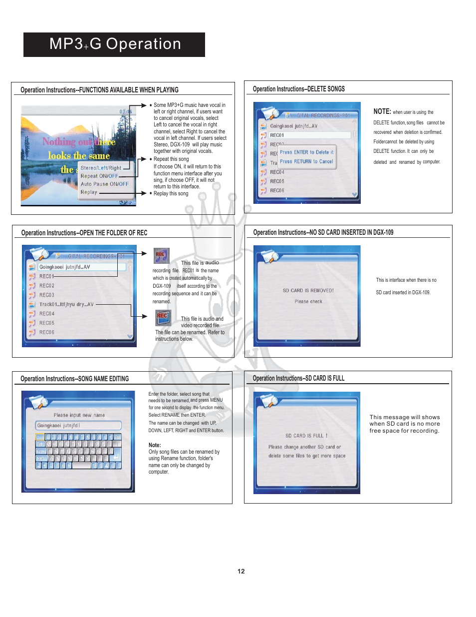 Mp3 g operation | Acesonic DGX-109 User Manual | Page 15 / 26