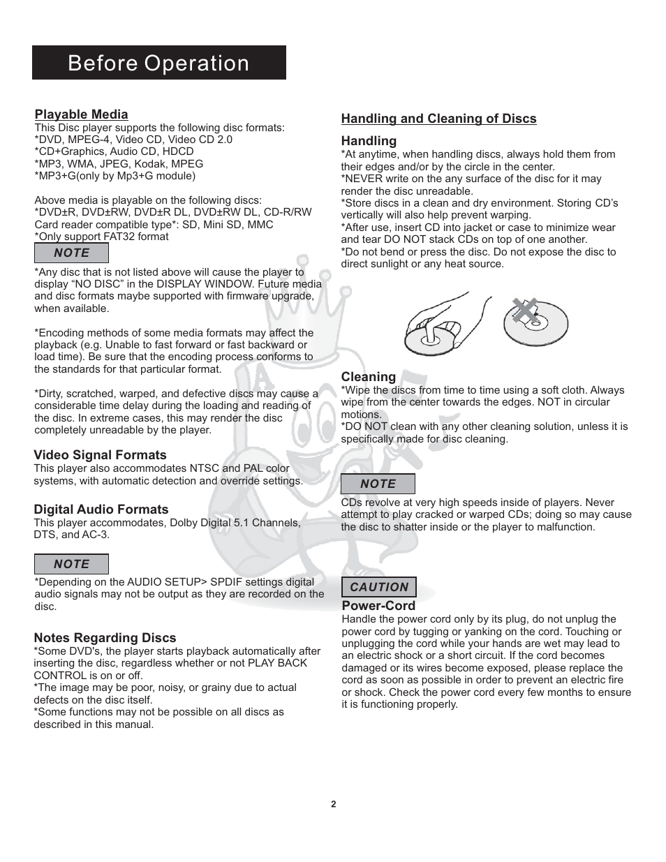 Before operation | Acesonic DGX-109 User Manual | Page 5 / 26