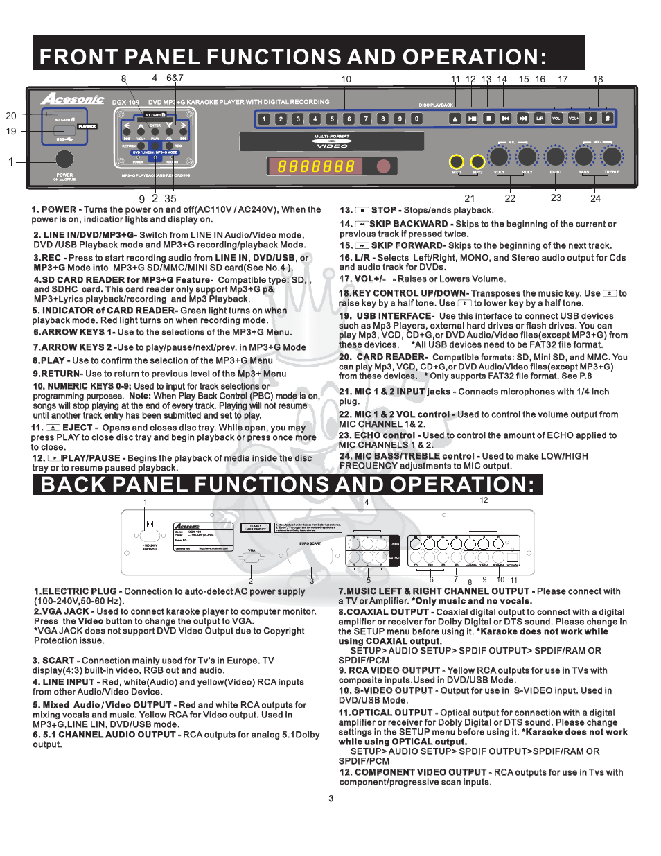 Acesonic DGX-109 User Manual | Page 6 / 26