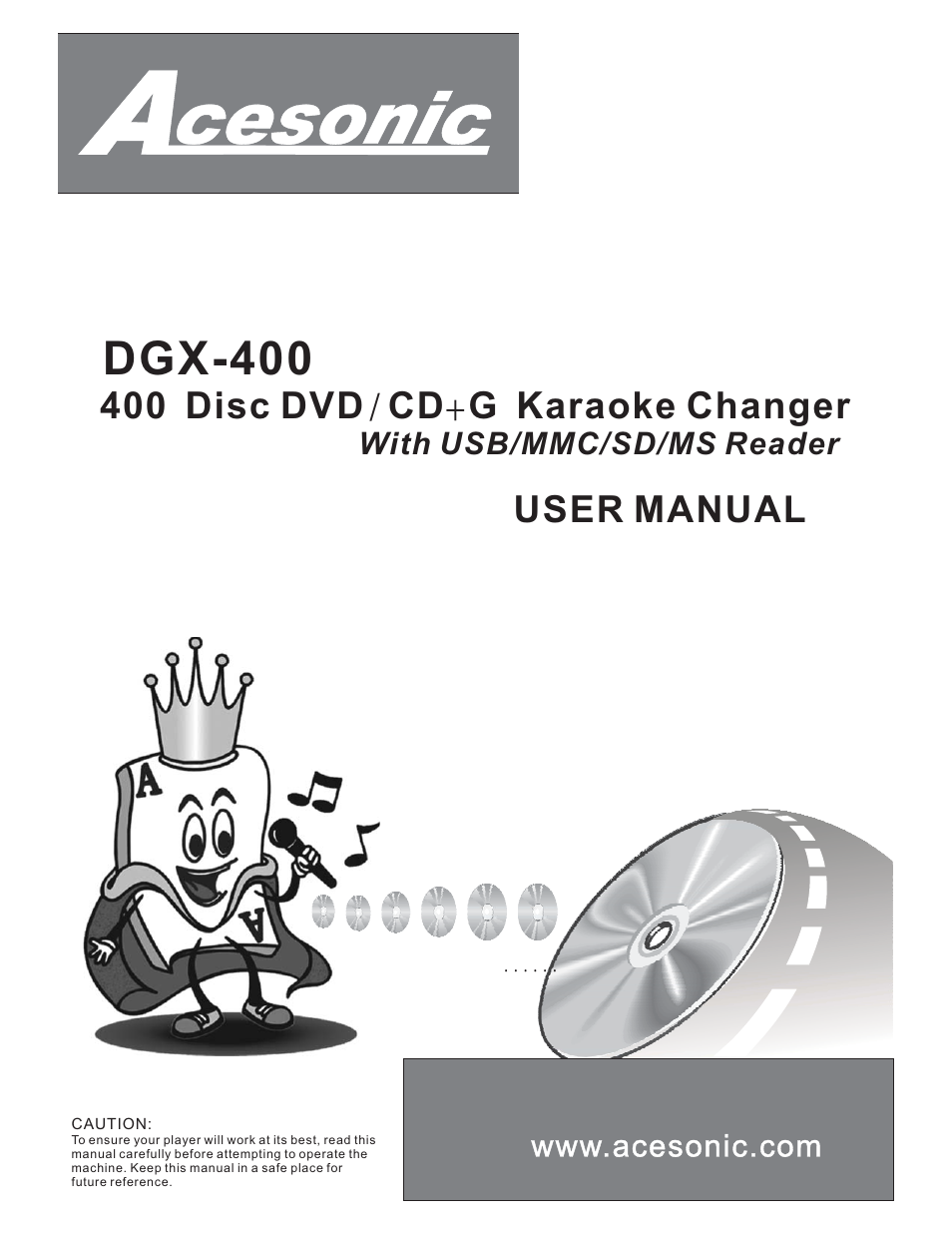 Acesonic 400 Disc DVD CD G Karaoke Changer DGX-400 User Manual | 51 pages