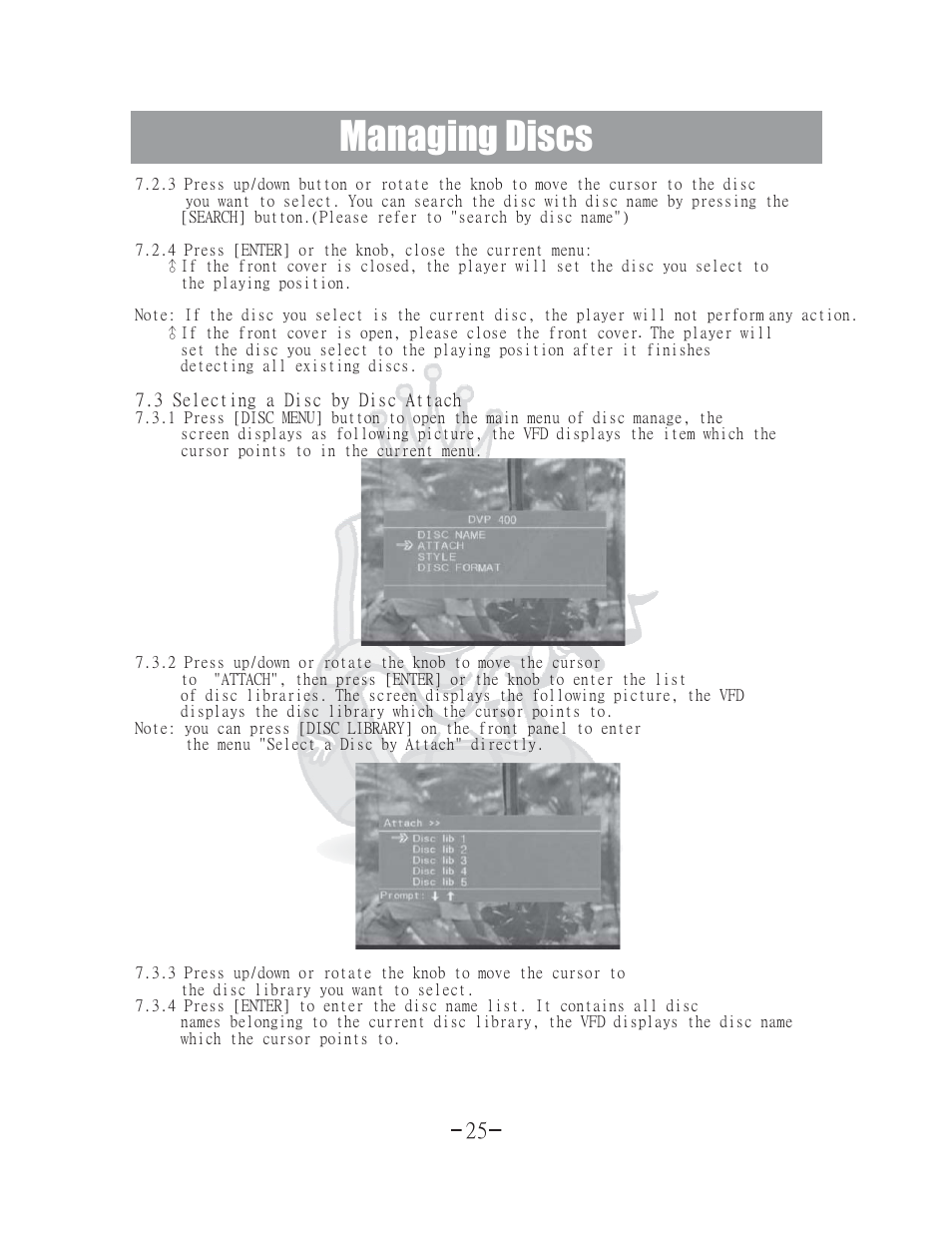 Managing discs | Acesonic 400 Disc DVD CD G Karaoke Changer DGX-400 User Manual | Page 26 / 51