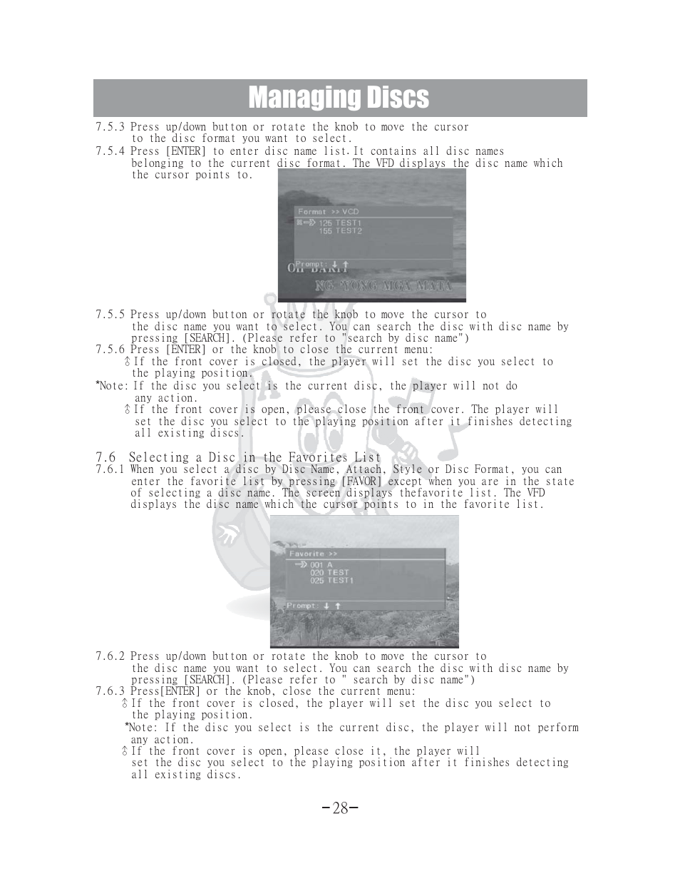 Managing discs | Acesonic 400 Disc DVD CD G Karaoke Changer DGX-400 User Manual | Page 29 / 51
