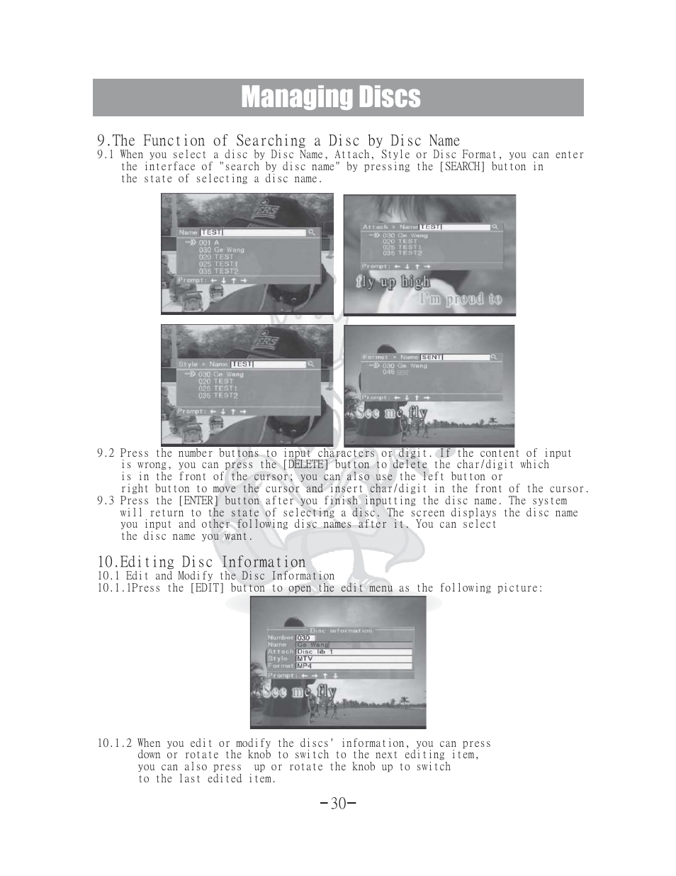 Managing discs | Acesonic 400 Disc DVD CD G Karaoke Changer DGX-400 User Manual | Page 31 / 51