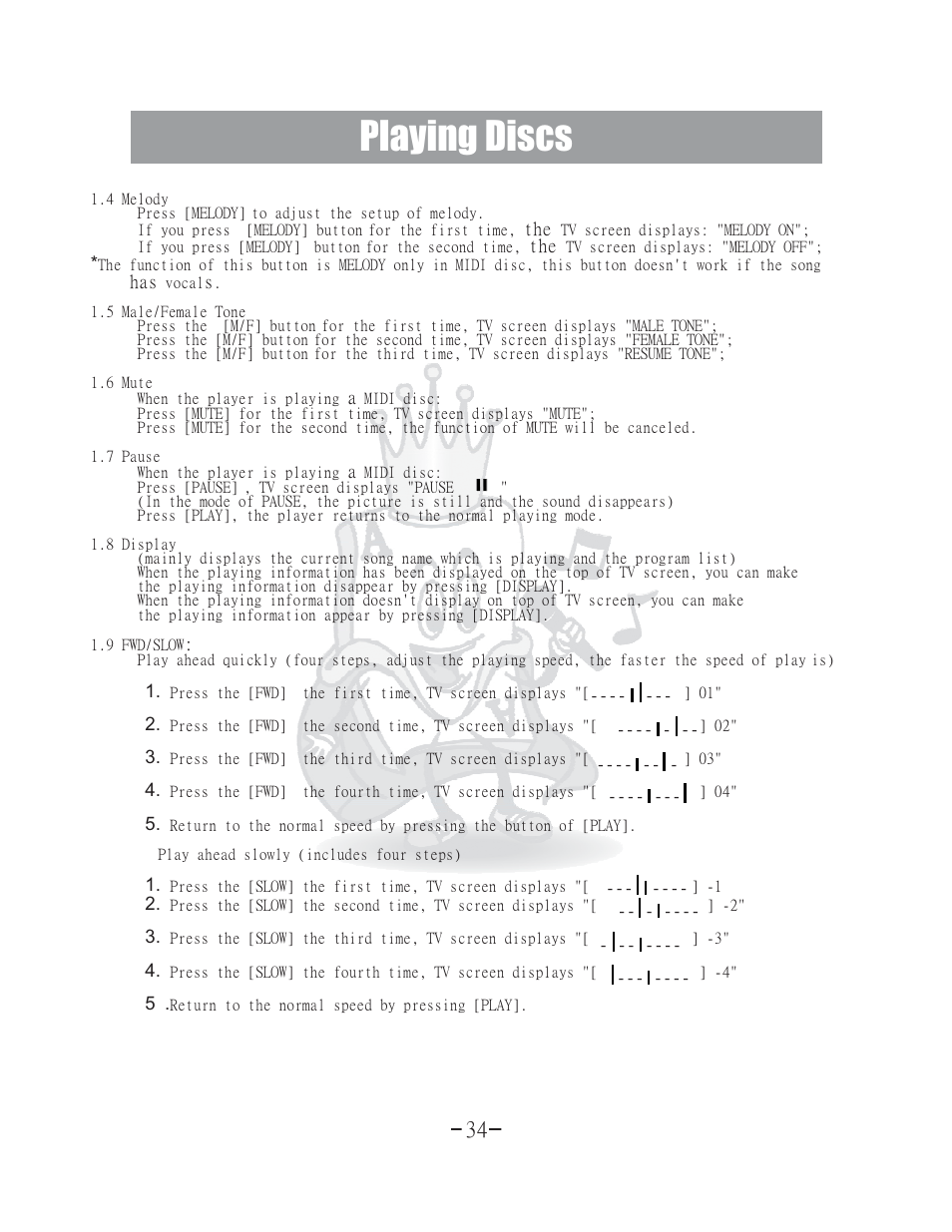 Playing discs | Acesonic 400 Disc DVD CD G Karaoke Changer DGX-400 User Manual | Page 35 / 51