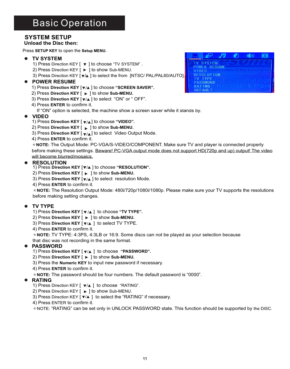 Bops7, Basic operation, System setup | Acesonic DGX-212 User Manual | Page 12 / 23