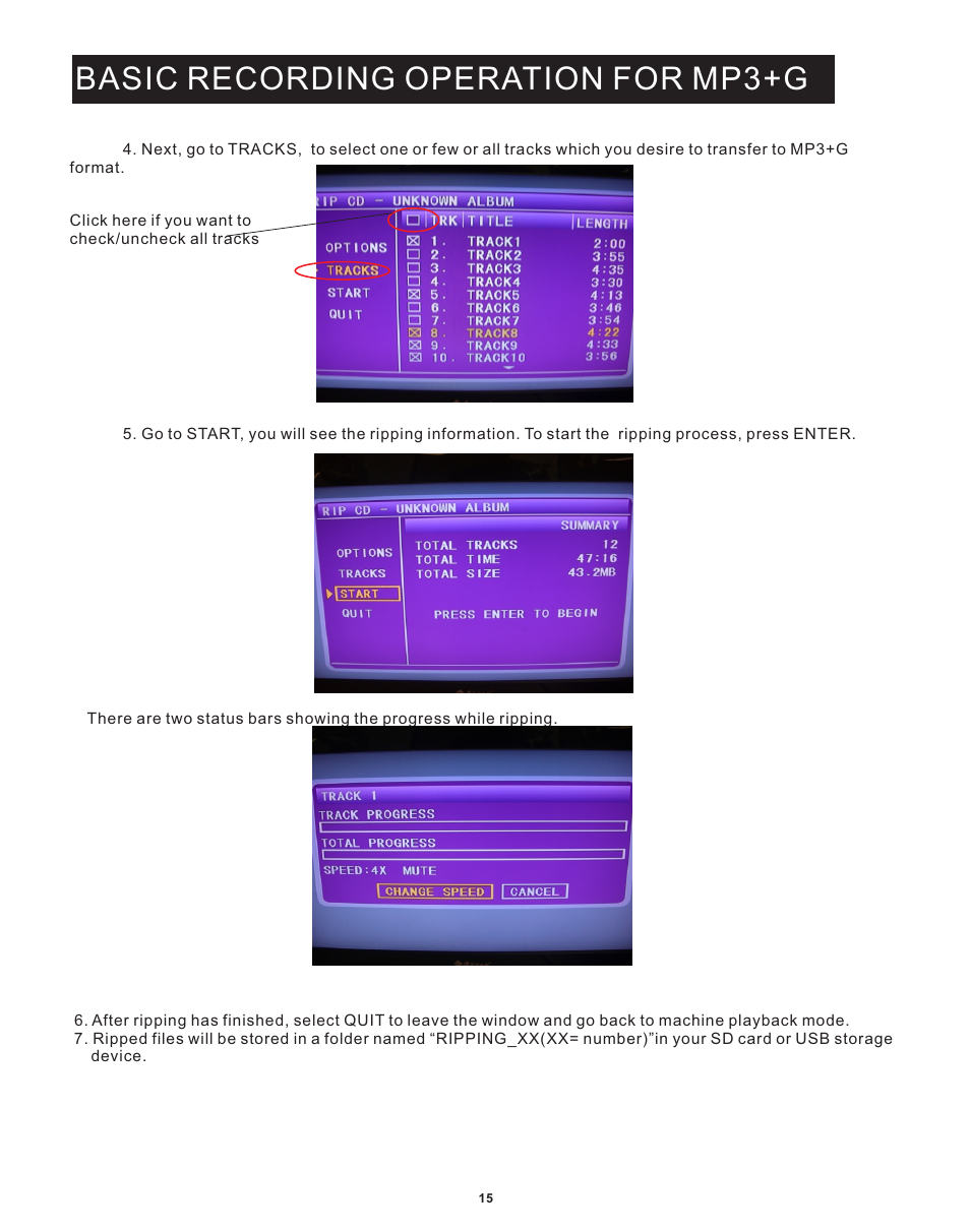 Basic recording operation for mp3+g | Acesonic DGX-212 User Manual | Page 16 / 23