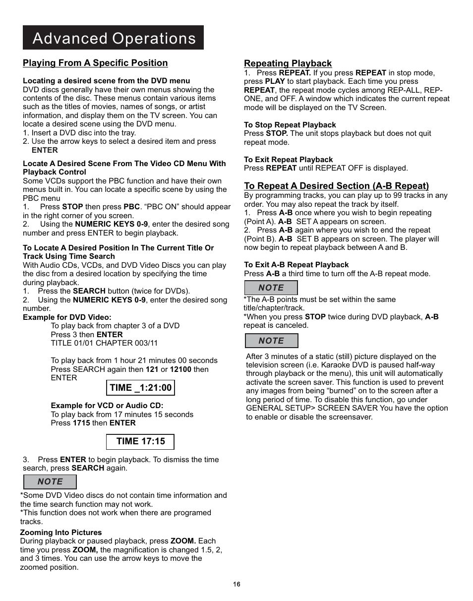 Aops9, Advanced operations | Acesonic DGX-212 User Manual | Page 17 / 23