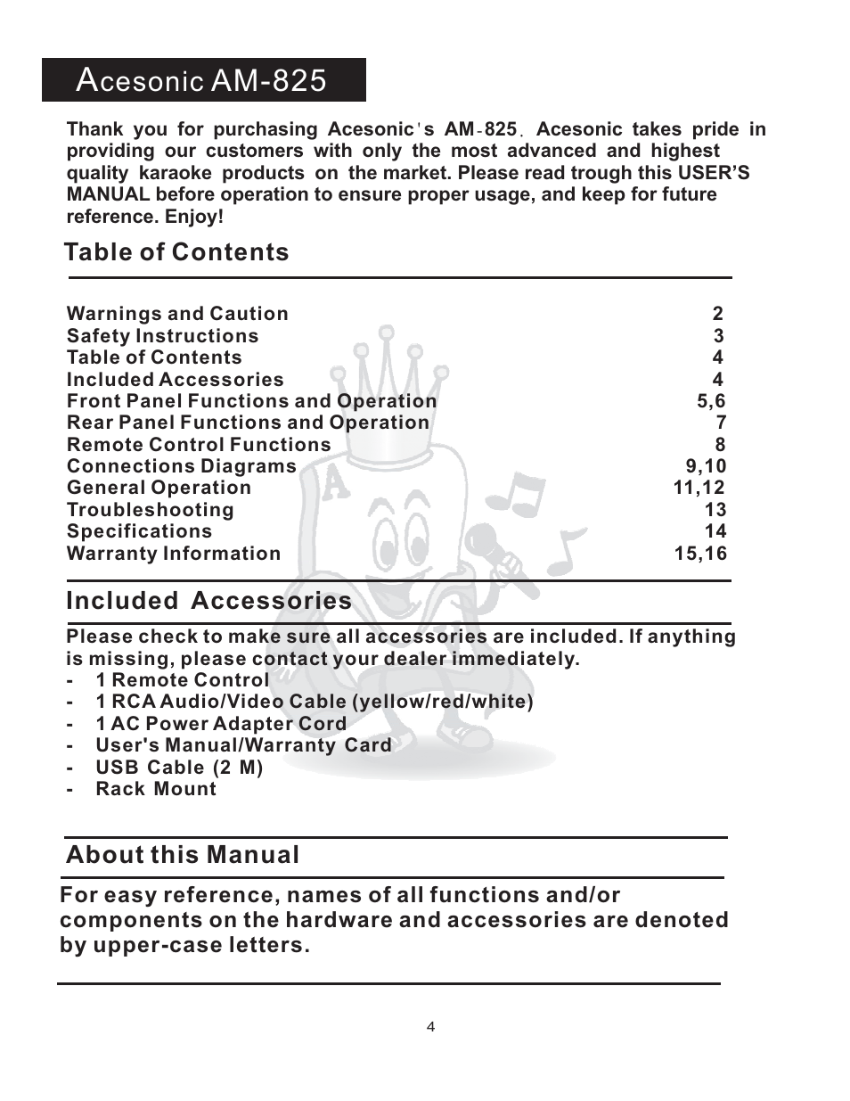 Acesonic AM-825 User Manual | Page 4 / 16