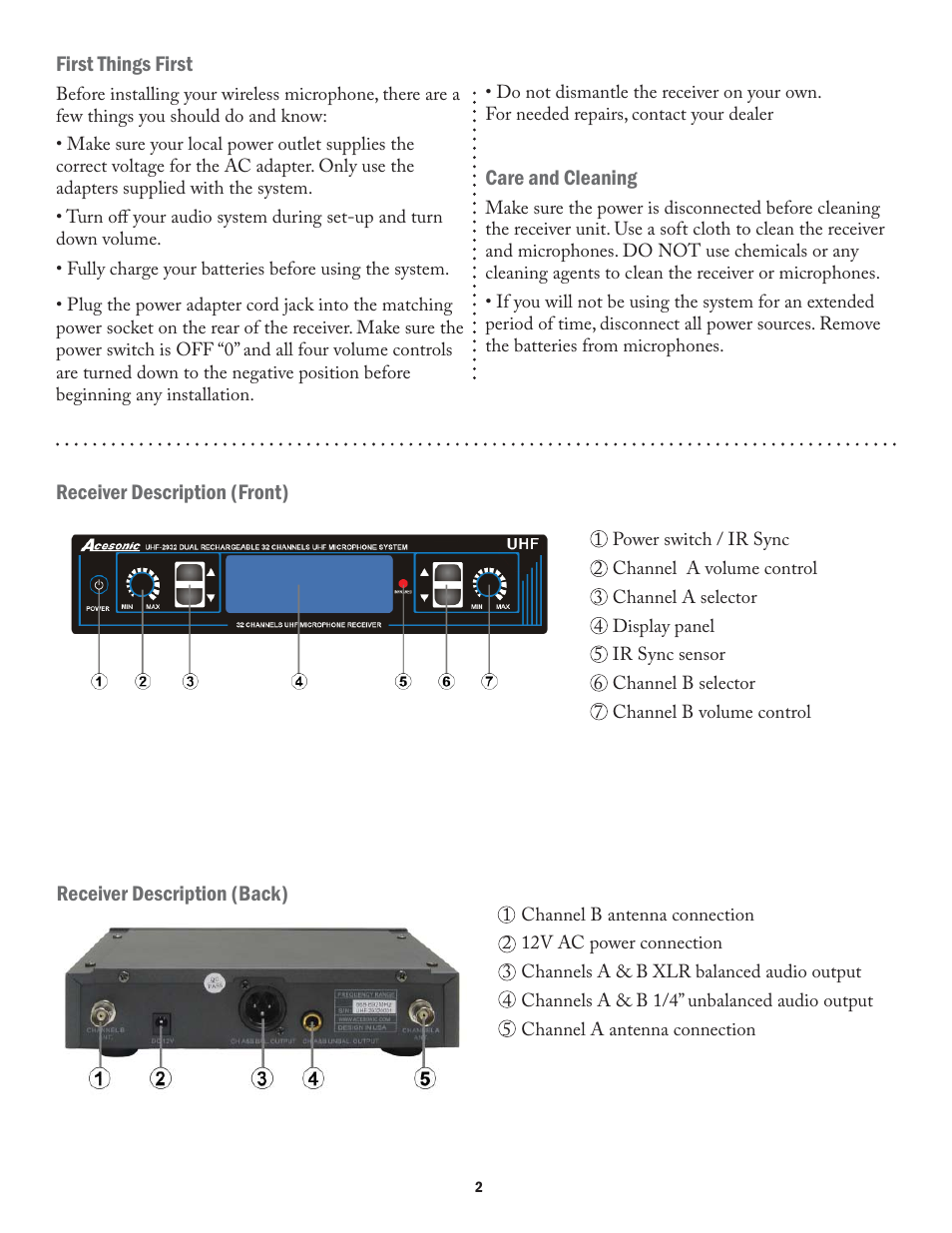 Acesonic UHF-2932 User Manual | Page 2 / 8