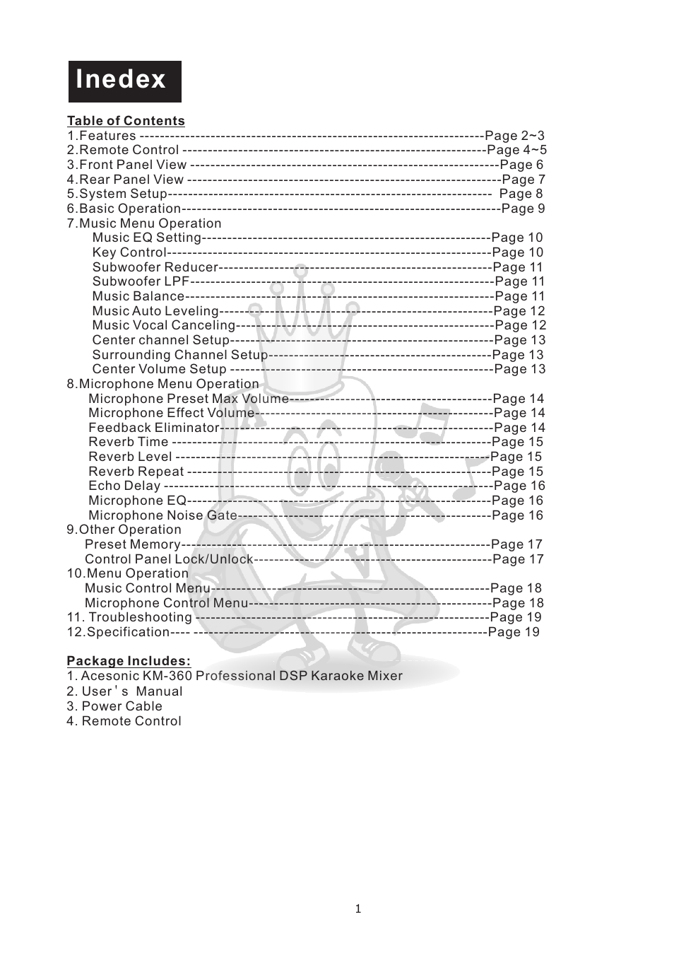 Inedex | Acesonic KM-360 User Manual | Page 4 / 22