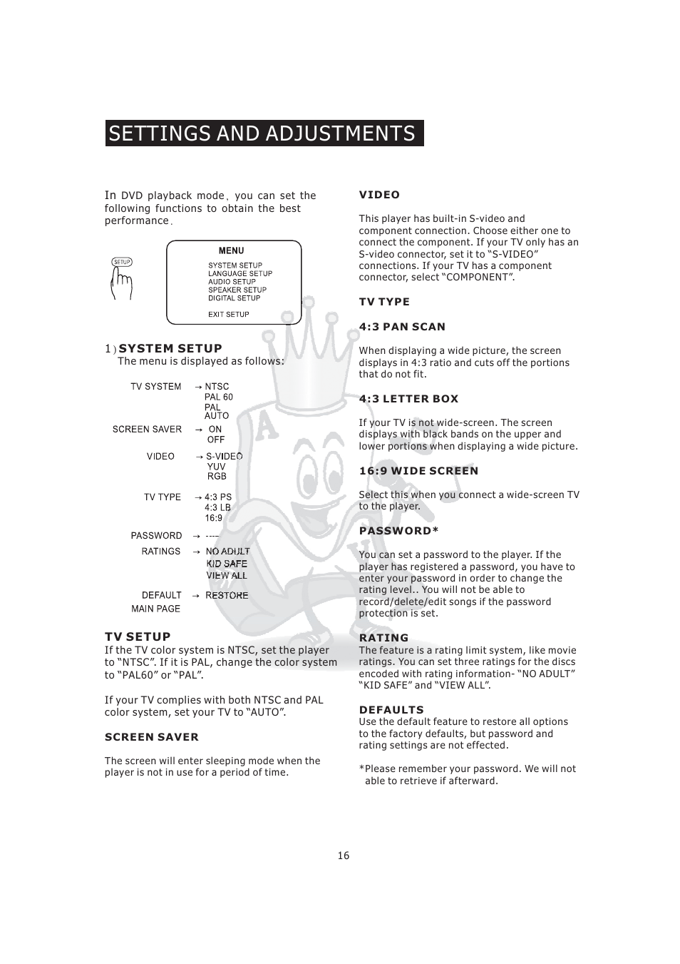Settings and adjustments | Acesonic KOD-800 User Manual | Page 18 / 32