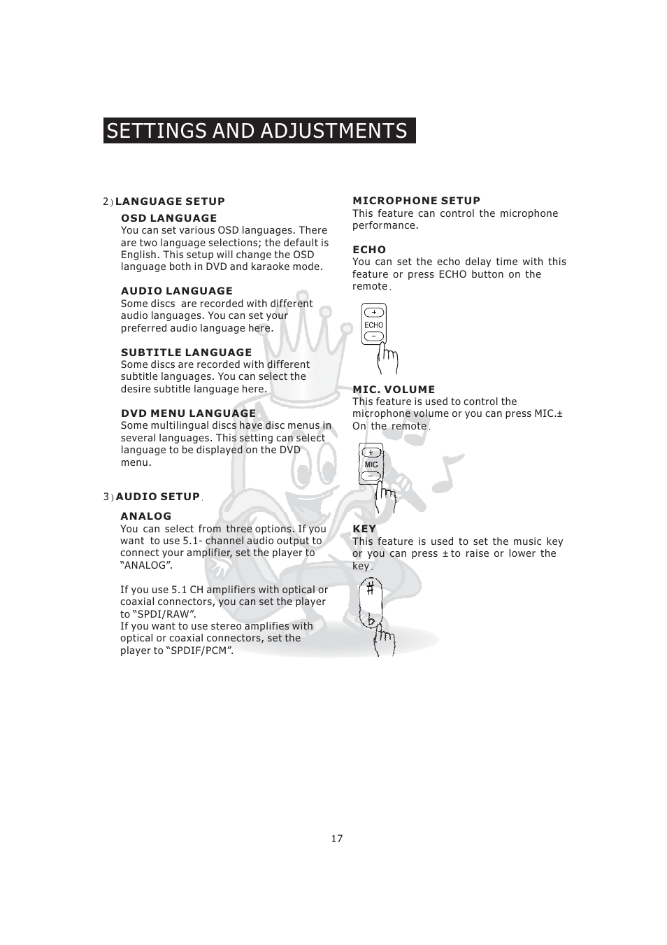 Settings and adjustments | Acesonic KOD-800 User Manual | Page 19 / 32