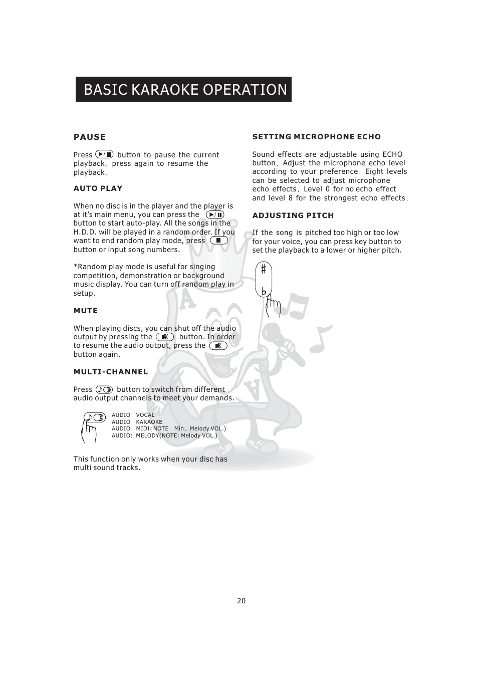 Basic karaoke operation | Acesonic KOD-800 User Manual | Page 22 / 32