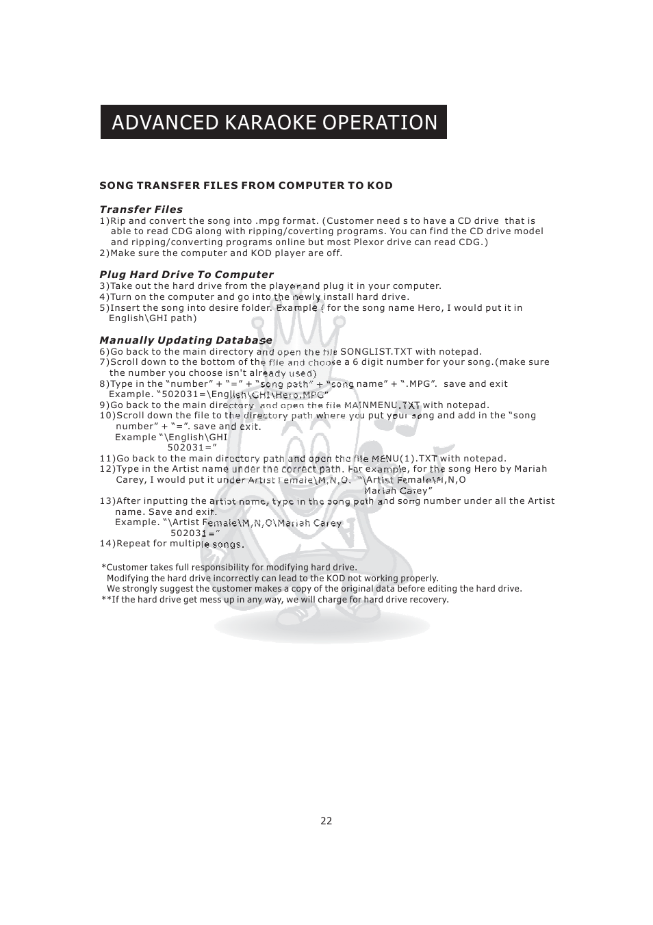 Advanced karaoke operation | Acesonic KOD-800 User Manual | Page 24 / 32