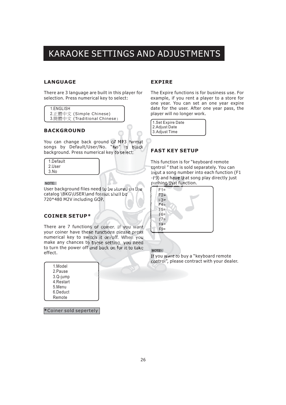 Karaoke settings and adjustments | Acesonic KOD-800 User Manual | Page 28 / 32