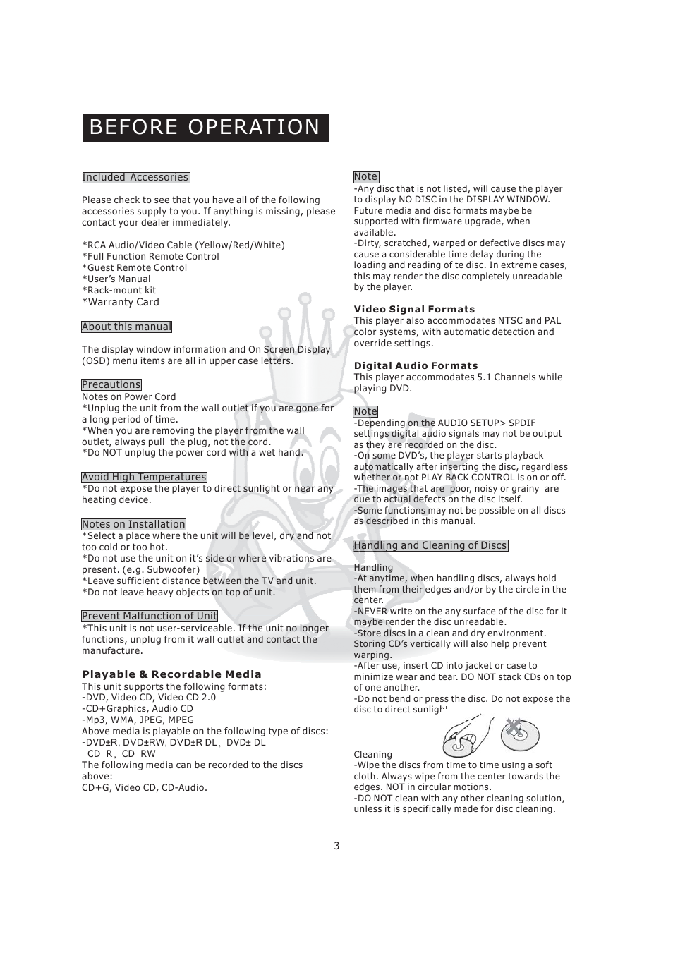 Before operation | Acesonic KOD-800 User Manual | Page 5 / 32