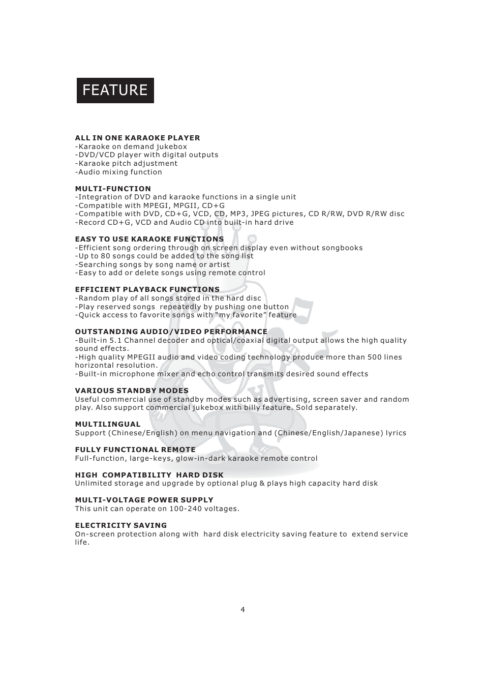 Feature | Acesonic KOD-800 User Manual | Page 6 / 32