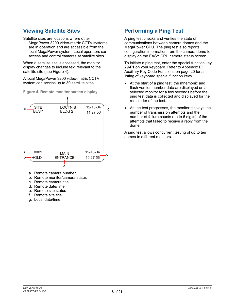 Viewing satellite sites, Performing a ping test, Viewing satellite sites performing a ping test | American Dynamics MegaPower CPU ADMPCPU User Manual | Page 10 / 25