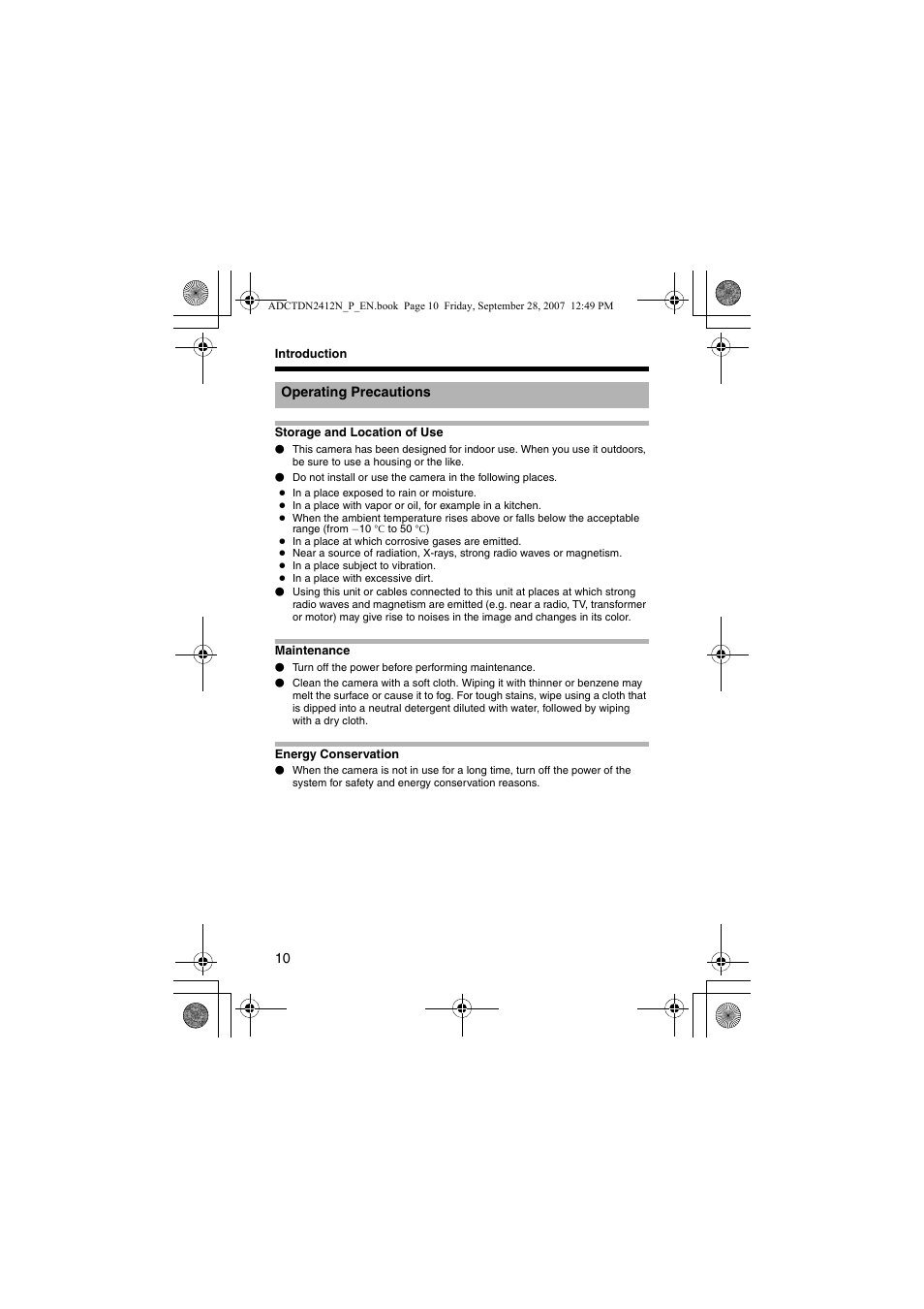 Operating precautions | American Dynamics ADCTDN0230P User Manual | Page 10 / 60