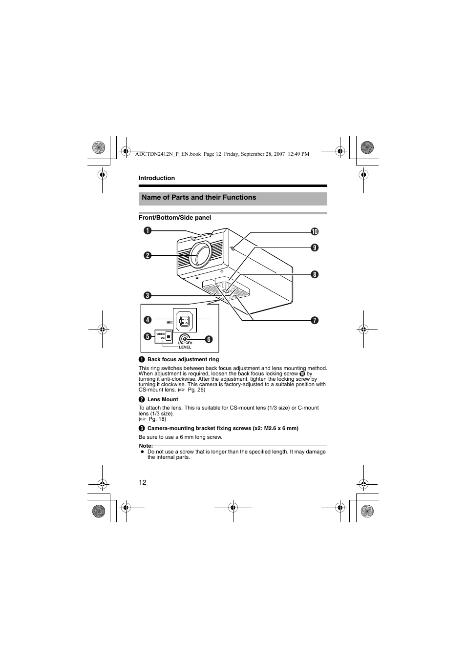 Name of parts and their functions | American Dynamics ADCTDN0230P User Manual | Page 12 / 60
