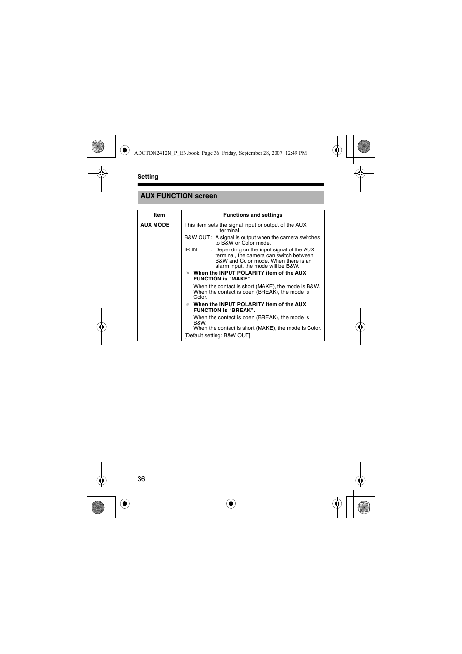 Aux function s, A pg. 36) | American Dynamics ADCTDN0230P User Manual | Page 36 / 60