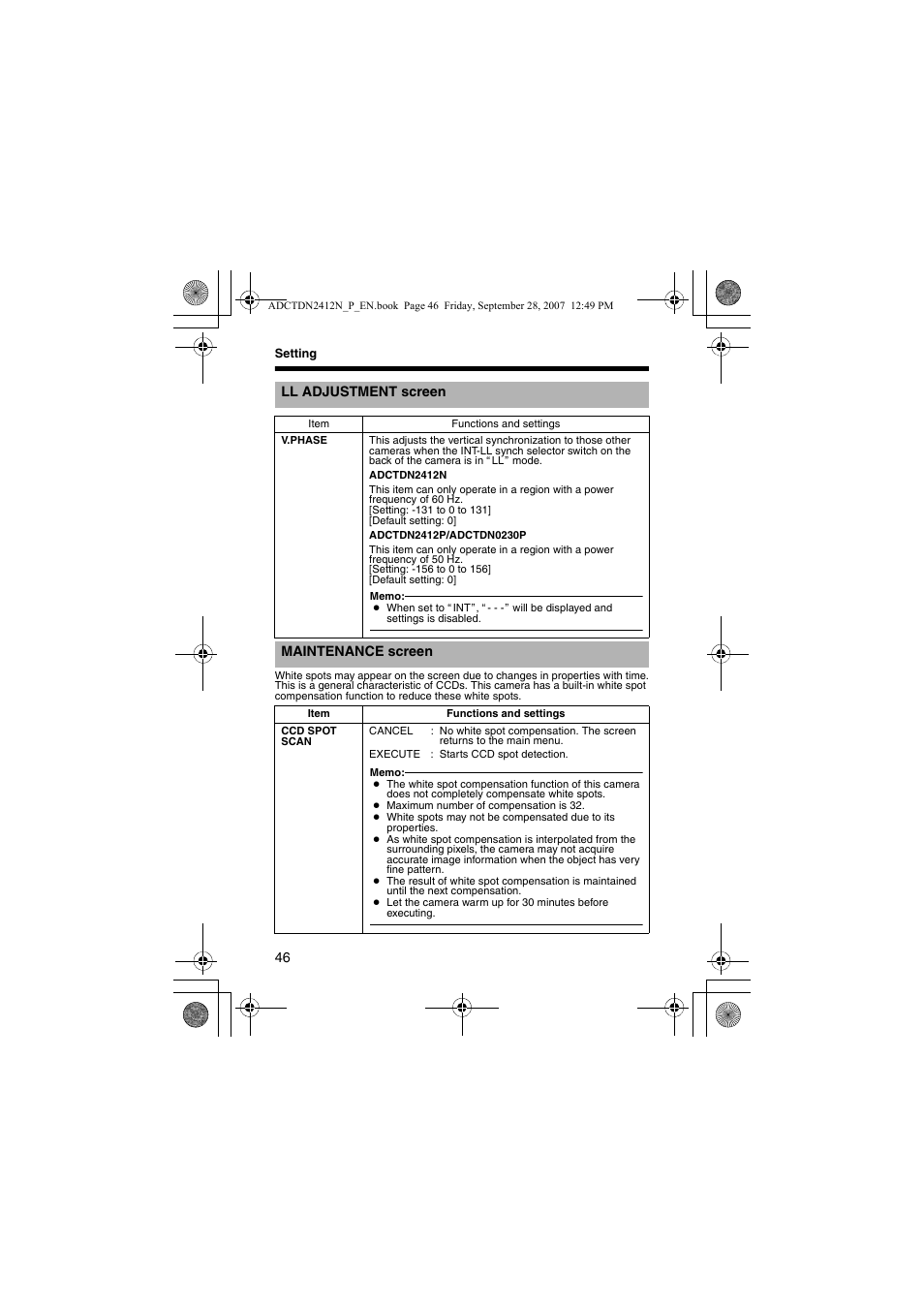 Ll adjustment s, Maintenance s | American Dynamics ADCTDN0230P User Manual | Page 46 / 60