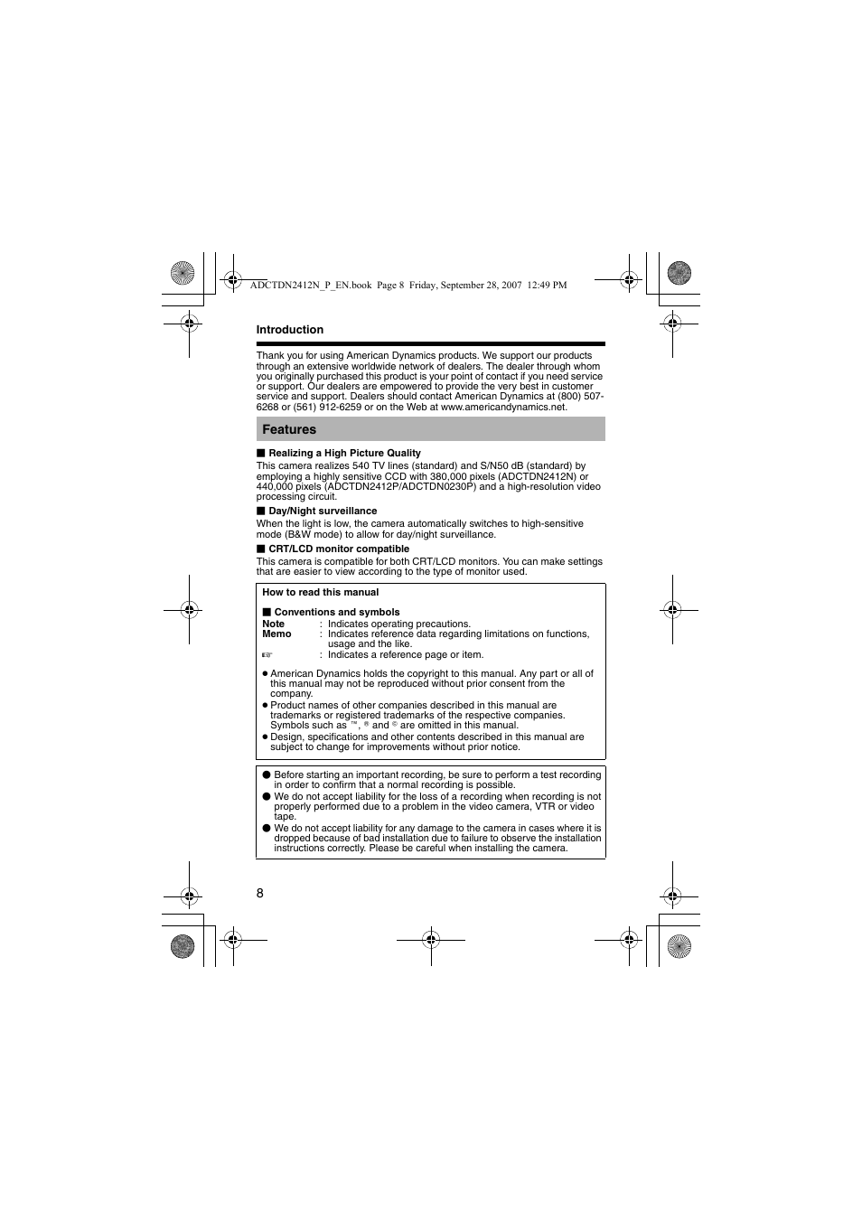 American Dynamics ADCTDN0230P User Manual | Page 8 / 60