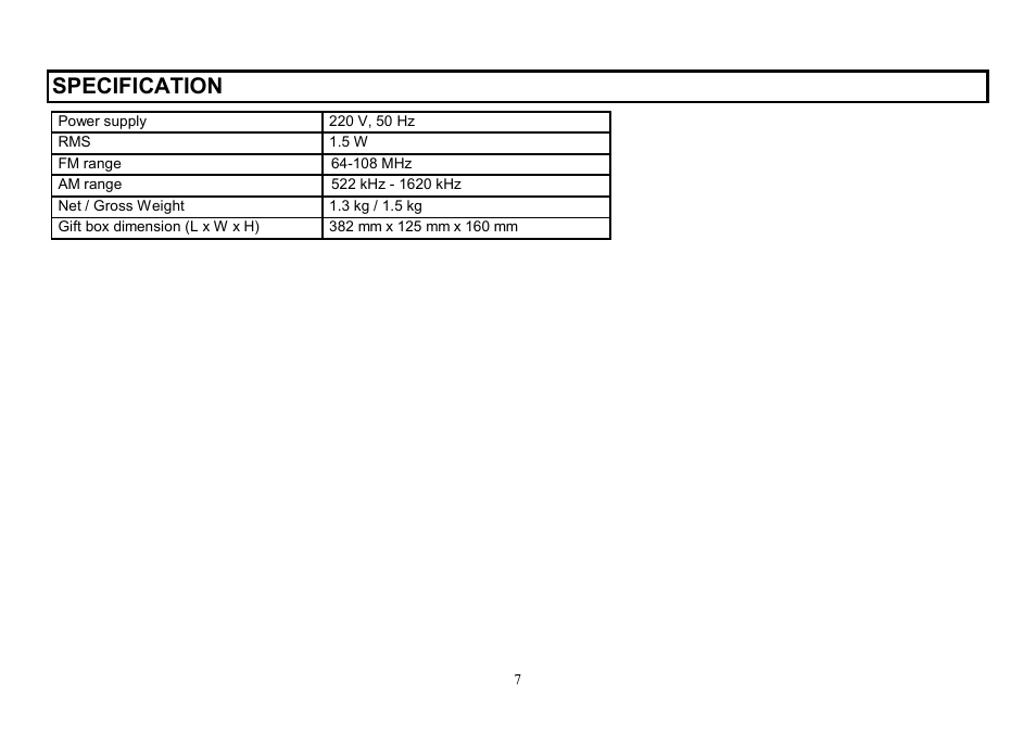 Specification | Hyundai H-1204 User Manual | Page 7 / 13
