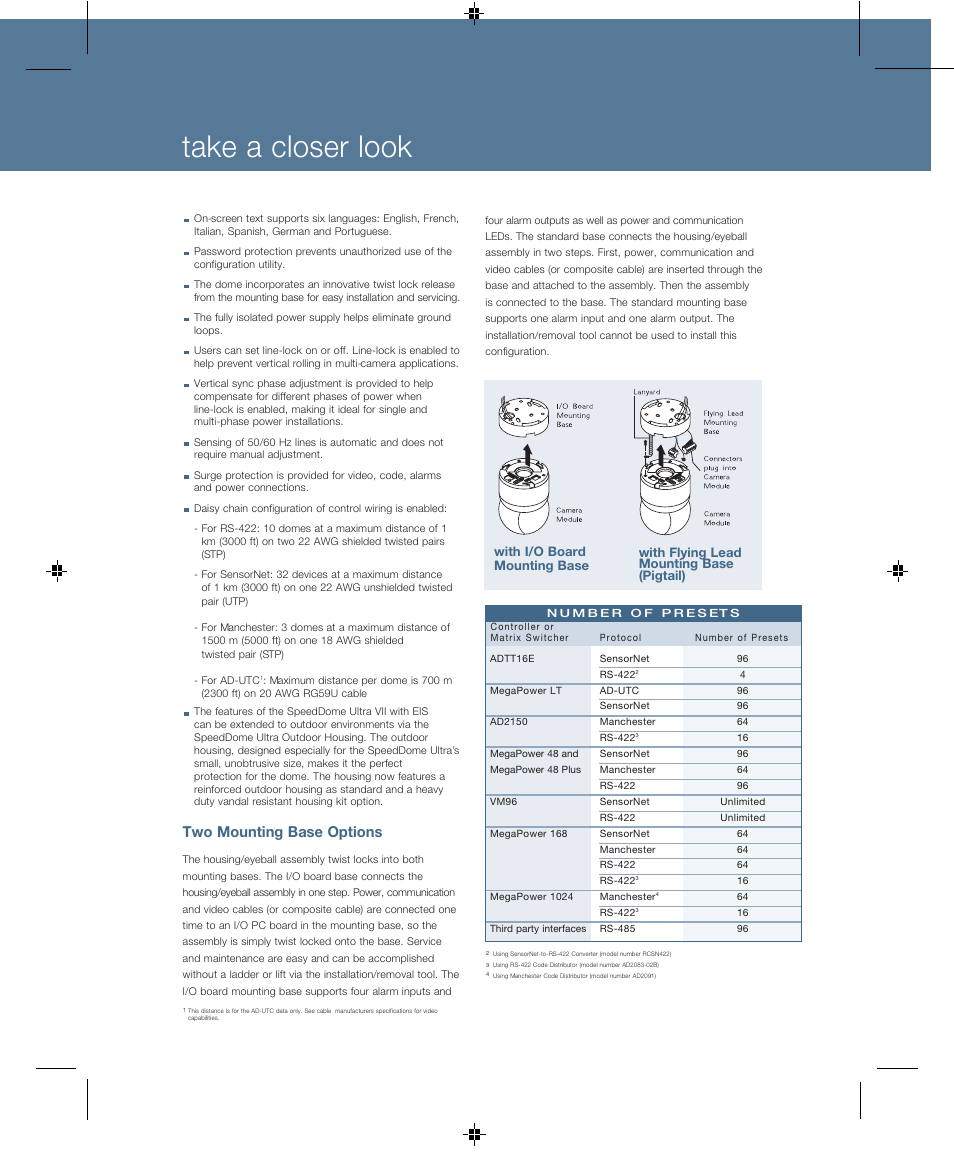 Take a closer look, Two mounting base options | American Dynamics Tyco VII User Manual | Page 3 / 4